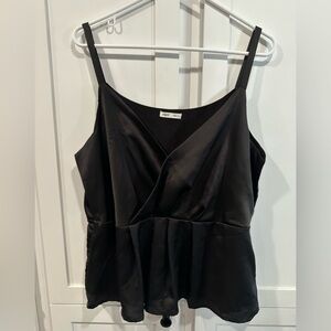 Black Satin Peplum Tank Top - Unknown Brand